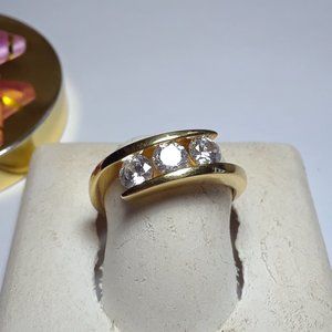 Estate .75cttw Round 3 CZ Criss Cross Channel 925/14Kt YG polished Ring #16498